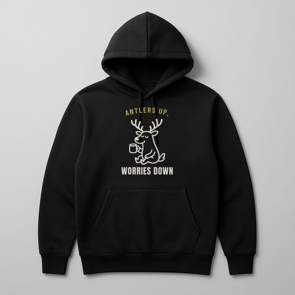 Antlers Up, Worries Down hoodie, Black