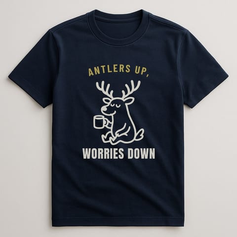 Antlers Up, Worries Down tee, Navy