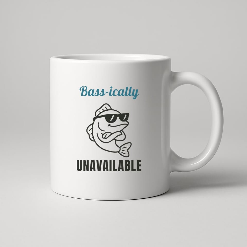 Bass-ically Unavailable mug, White