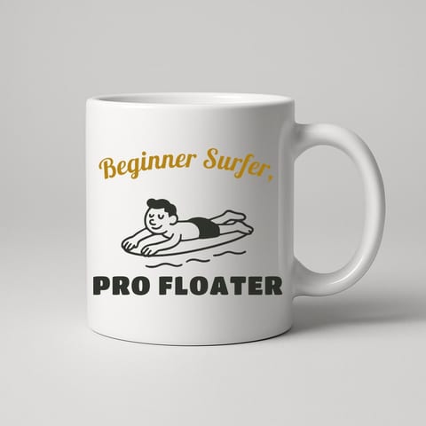 Beginner Surfer, Pro Floater mug, White