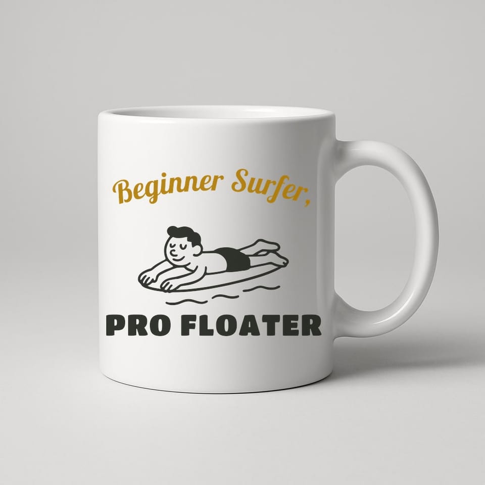 Beginner Surfer, Pro Floater mug, White