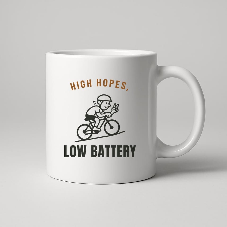 Low Battery, High Hopes mug, White