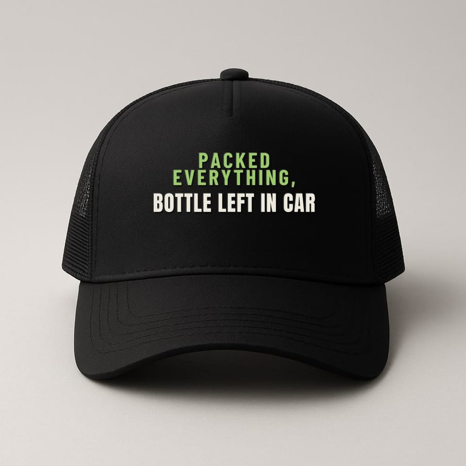 Water Bottle Left in the Car trucker hat, Black