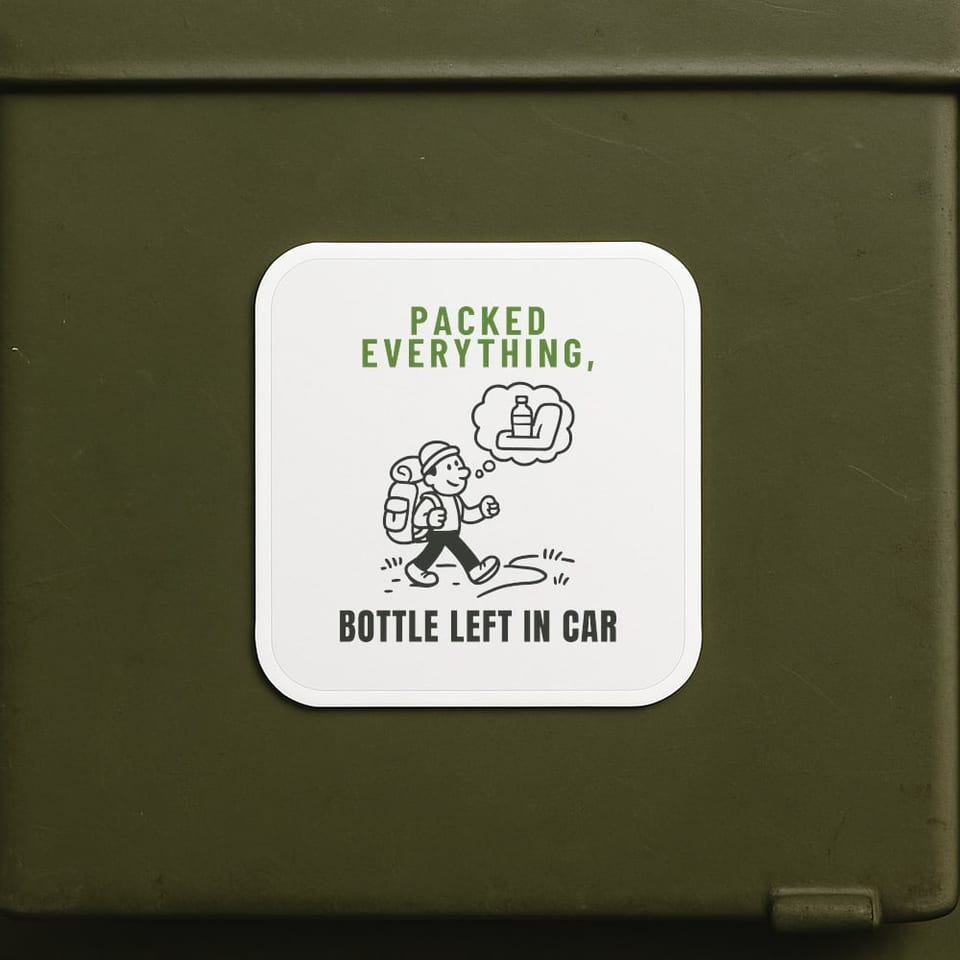 Water Bottle Left in the Car sticker, White