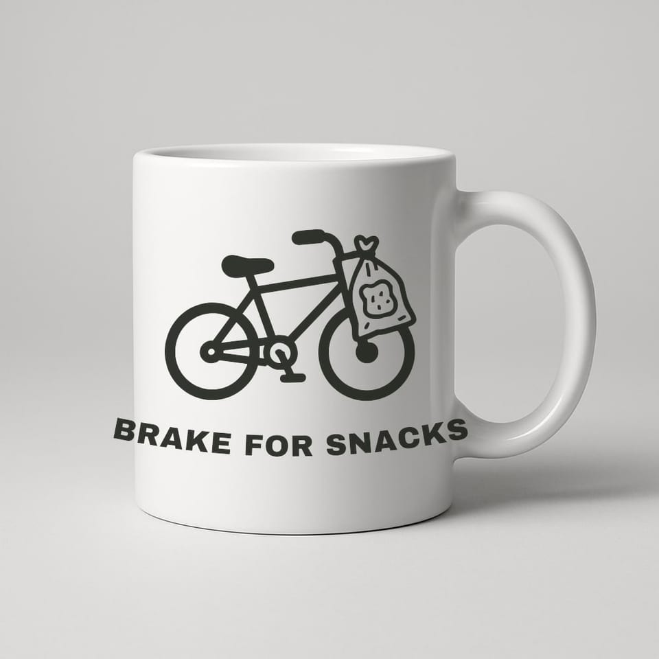 Brake for Snacks mug, White