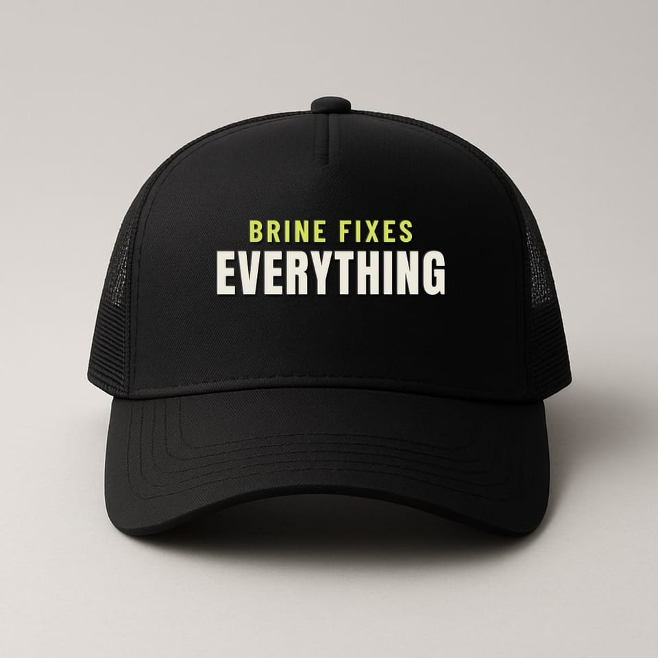 Brine Fixes Everything trucker hat, Black