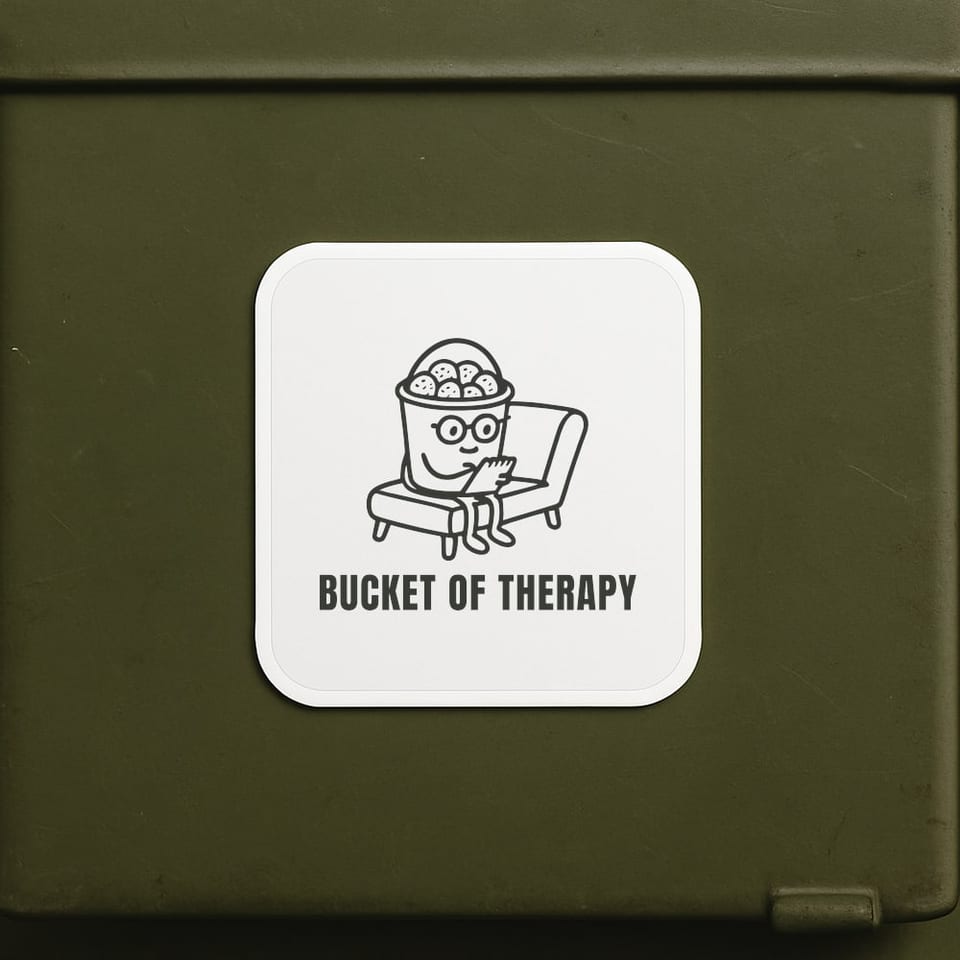 Bucket of Therapy sticker, White