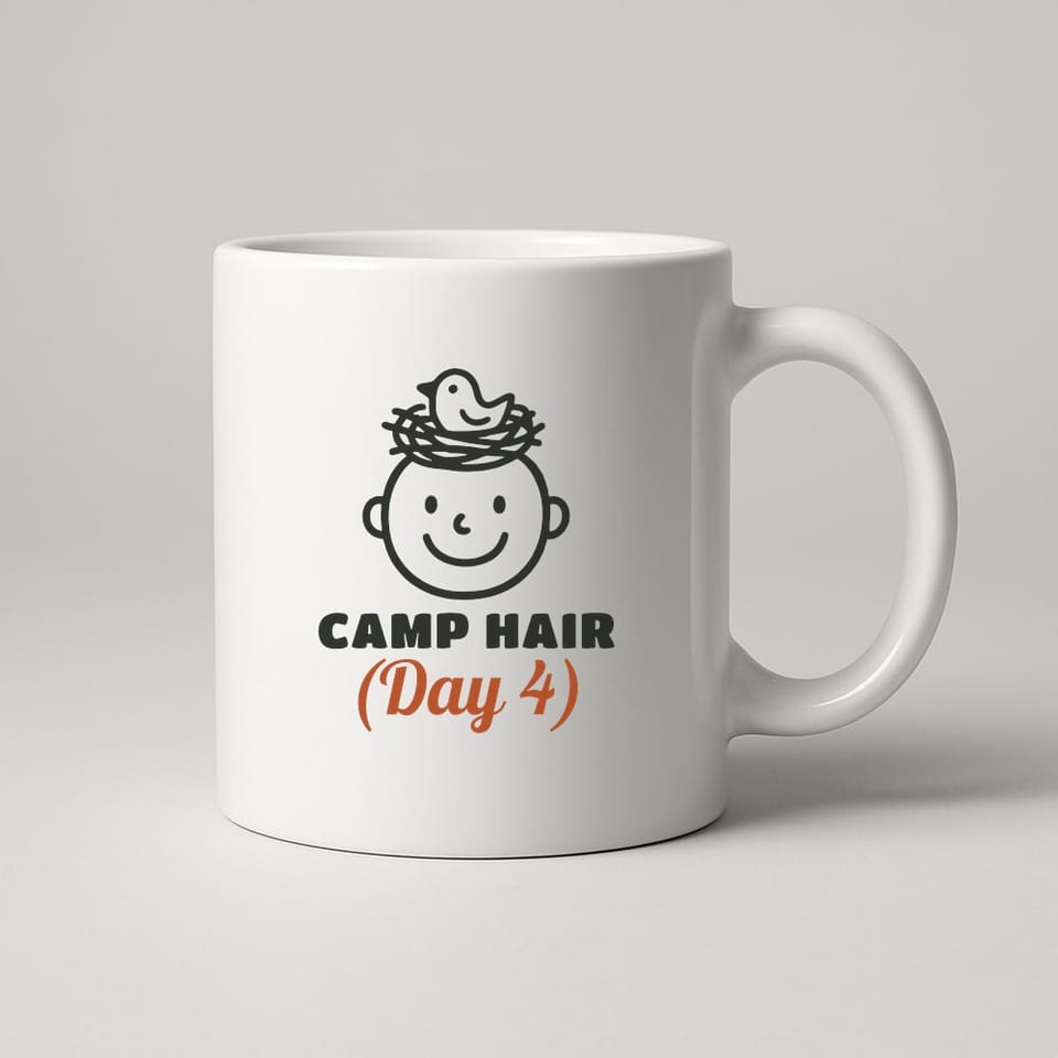 Camp Hair, Day 4 mug, White