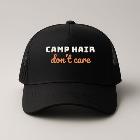 Camp Hair, Don’t Care trucker hat, Black