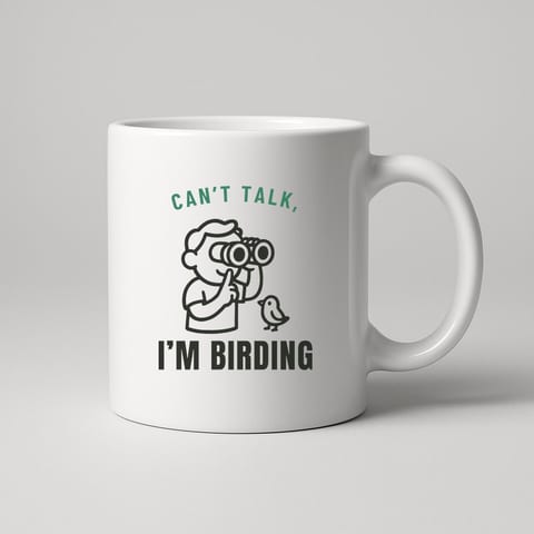 Can’t Talk, I’m Birding mug, White
