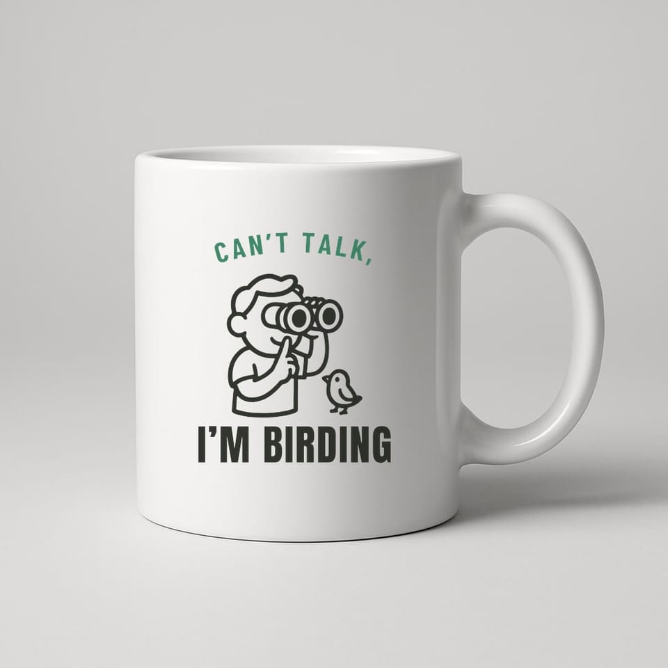 Can’t Talk, I’m Birding mug, White