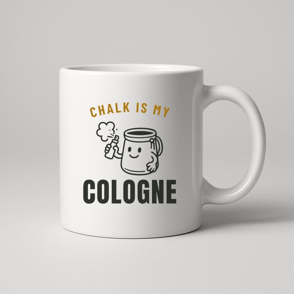 Chalk Is My Cologne mug, White