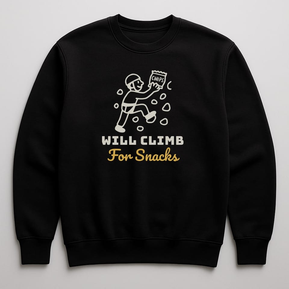 Will Climb for Snacks sweatshirt, Black
