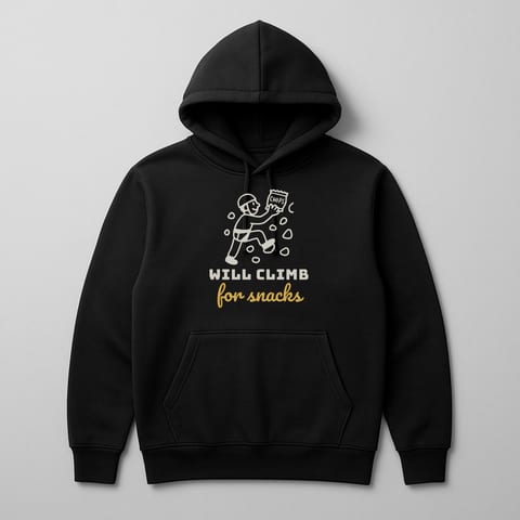 Will Climb for Snacks hoodie, Black