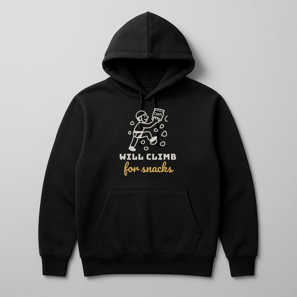 Will Climb for Snacks hoodie, Black