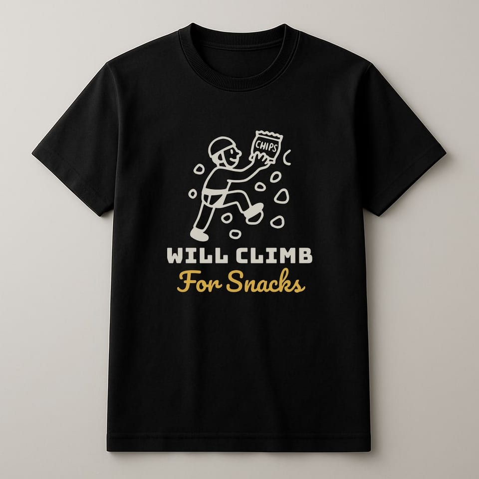 Will Climb for Snacks tee, Black
