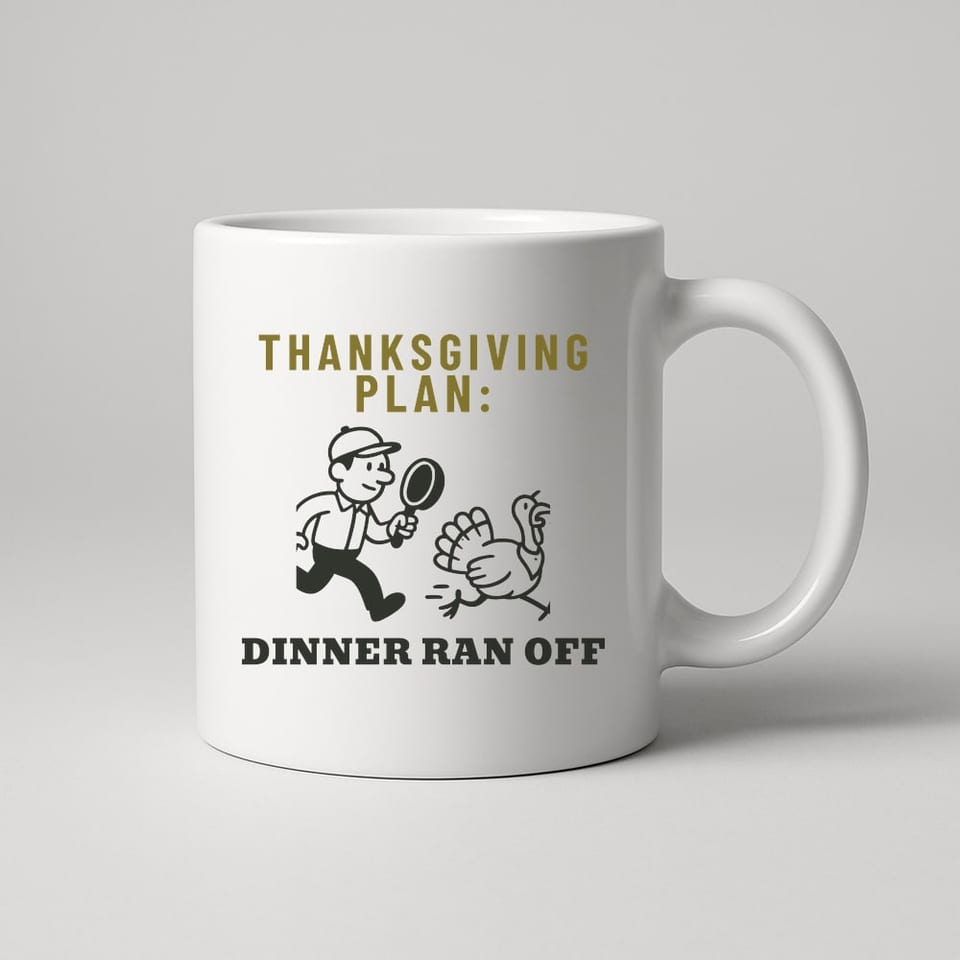 Dinner Ran Off mug, White