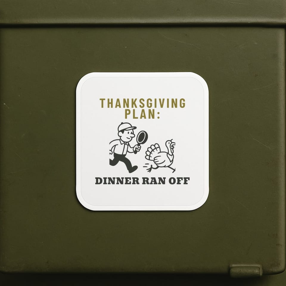 Dinner Ran Off sticker, White