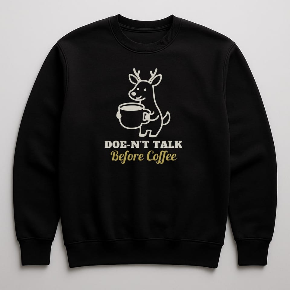 Doe-n’t Talk Before Coffee sweatshirt, Black