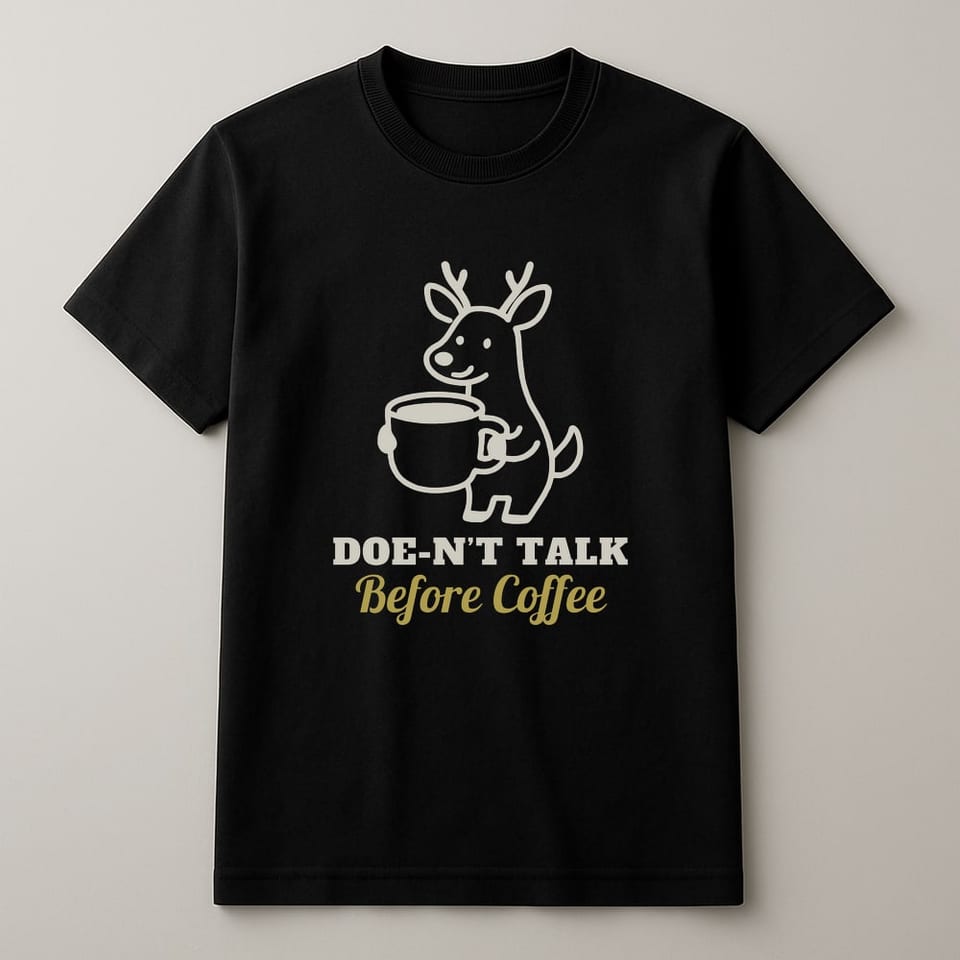 Doe-n’t Talk Before Coffee tee, Black