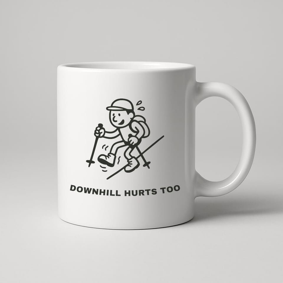 Downhill Hurts Too mug, White