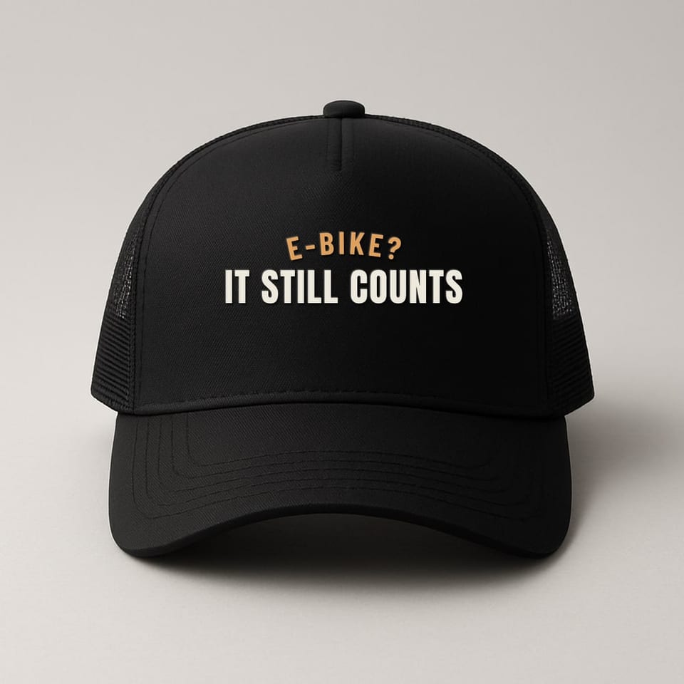 E-Bike? It Still Counts trucker hat, Black