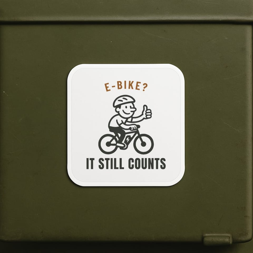 E-Bike? It Still Counts sticker, White