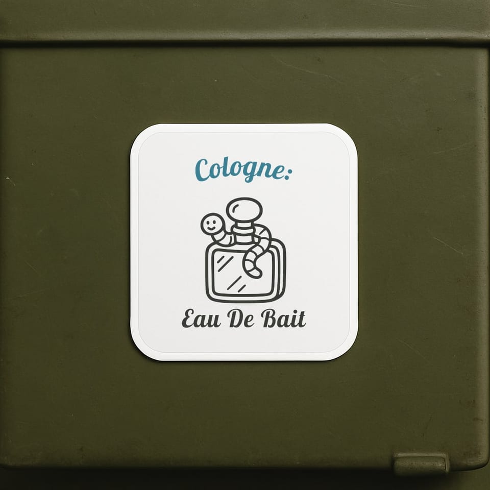 Cologne: Eau de Bait sticker, White
