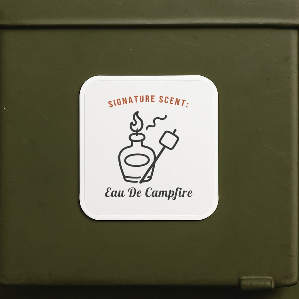 Eau de Campfire sticker, White