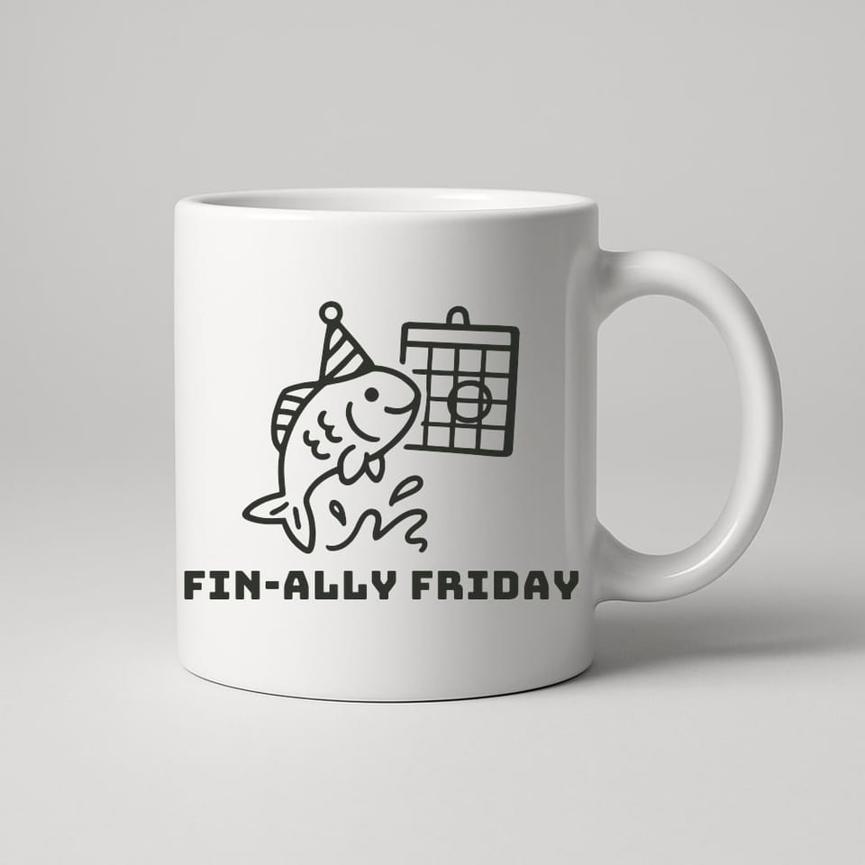 Fin-ally Friday mug, White