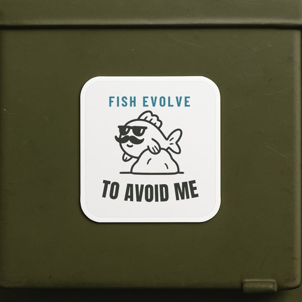 Fish Evolve to Avoid Me sticker, White