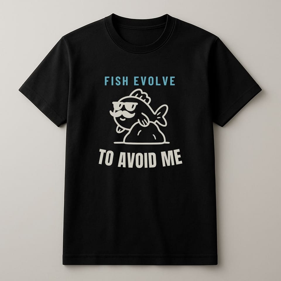 Fish Evolve to Avoid Me tee, Black