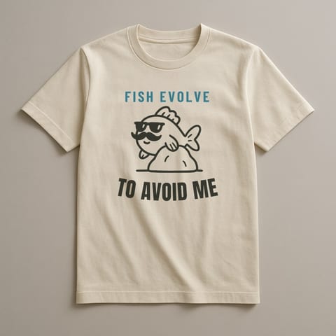 Fish Evolve to Avoid Me tee, Natural