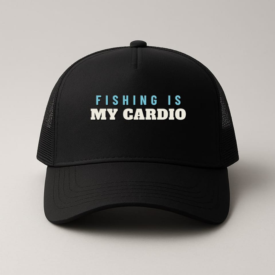 Fishing Is My Cardio trucker hat, Black