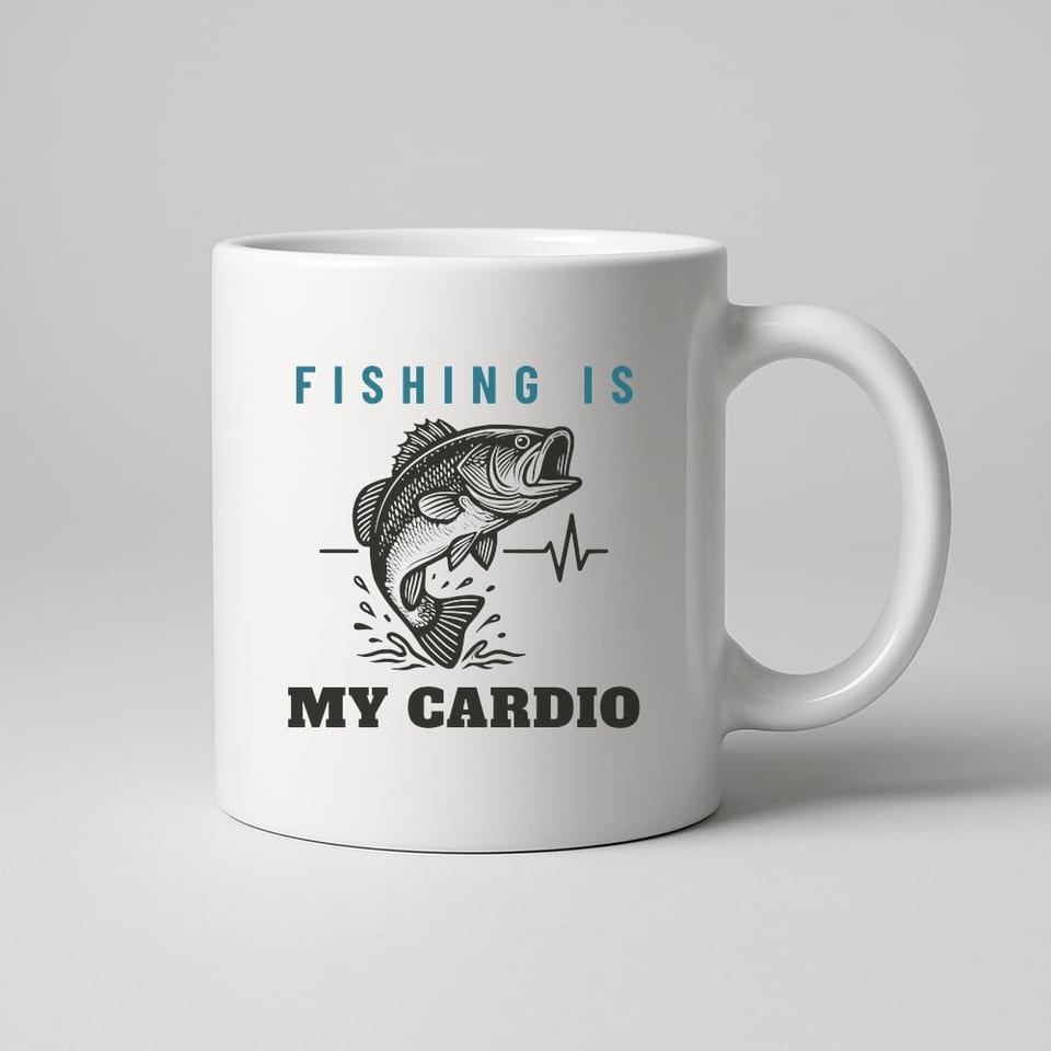 Fishing Is My Cardio mug, White