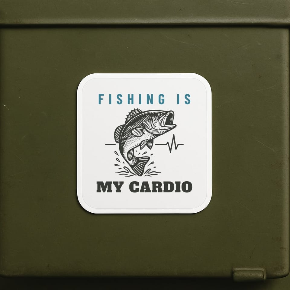Fishing Is My Cardio sticker, White