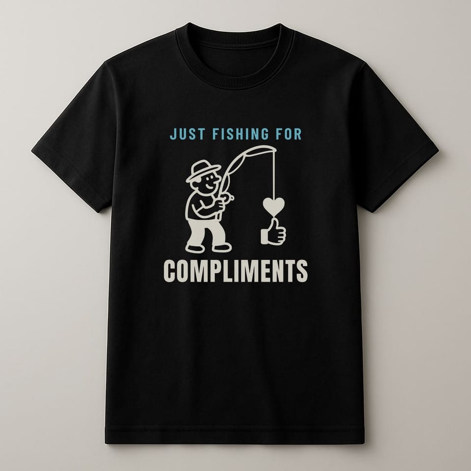 Just Fishing for Compliments tee, Black