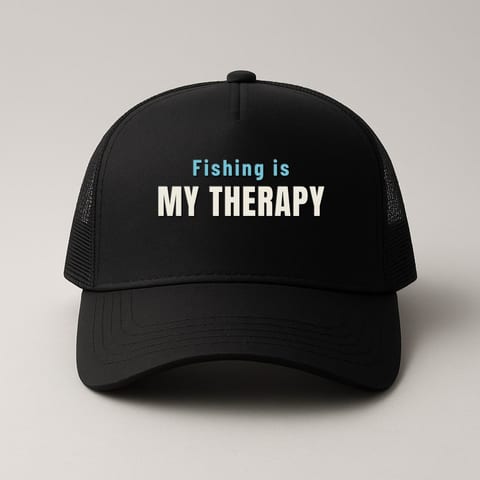 Fishing Is My Therapy trucker hat, Black