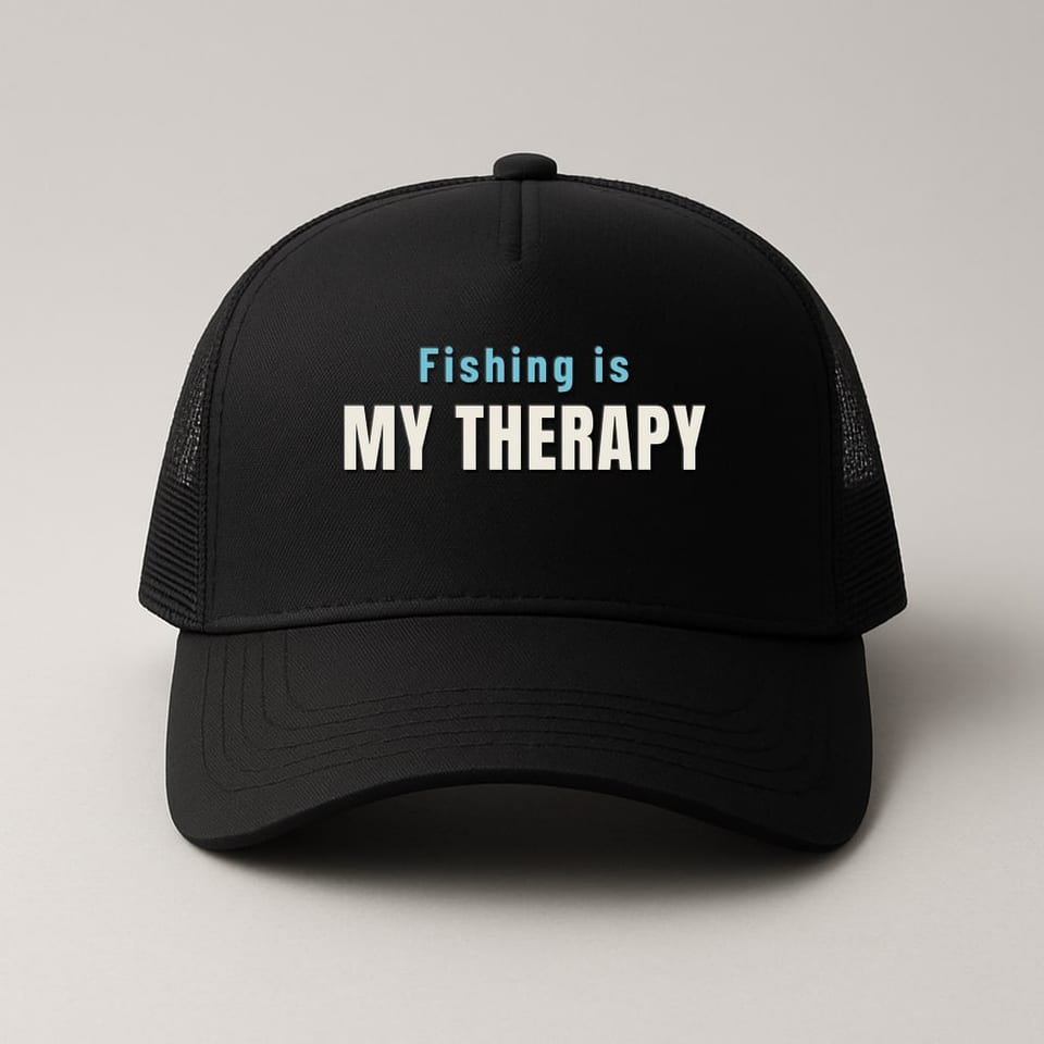 Fishing Is My Therapy trucker hat, Black