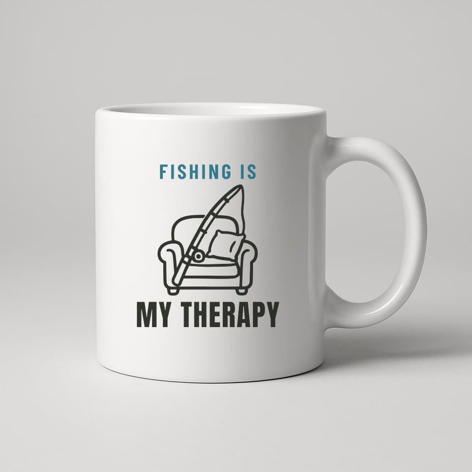 Fishing Is My Therapy mug, White