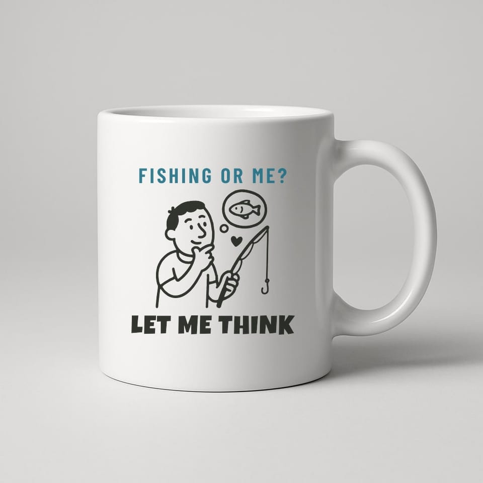 Fishing or Me? Let Me Think mug, White