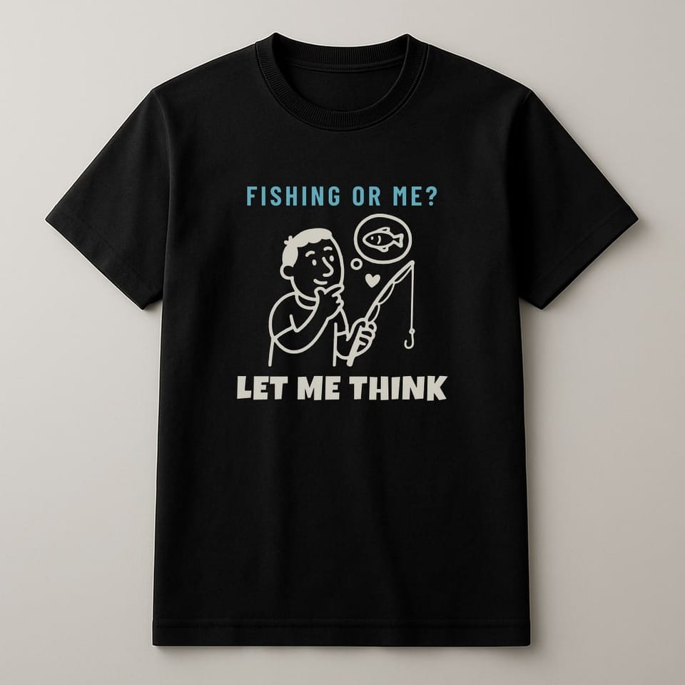 Fishing or Me? Let Me Think tee, Black