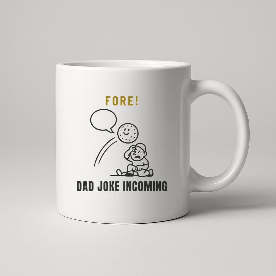 Fore! Dad Joke Incoming mug, White