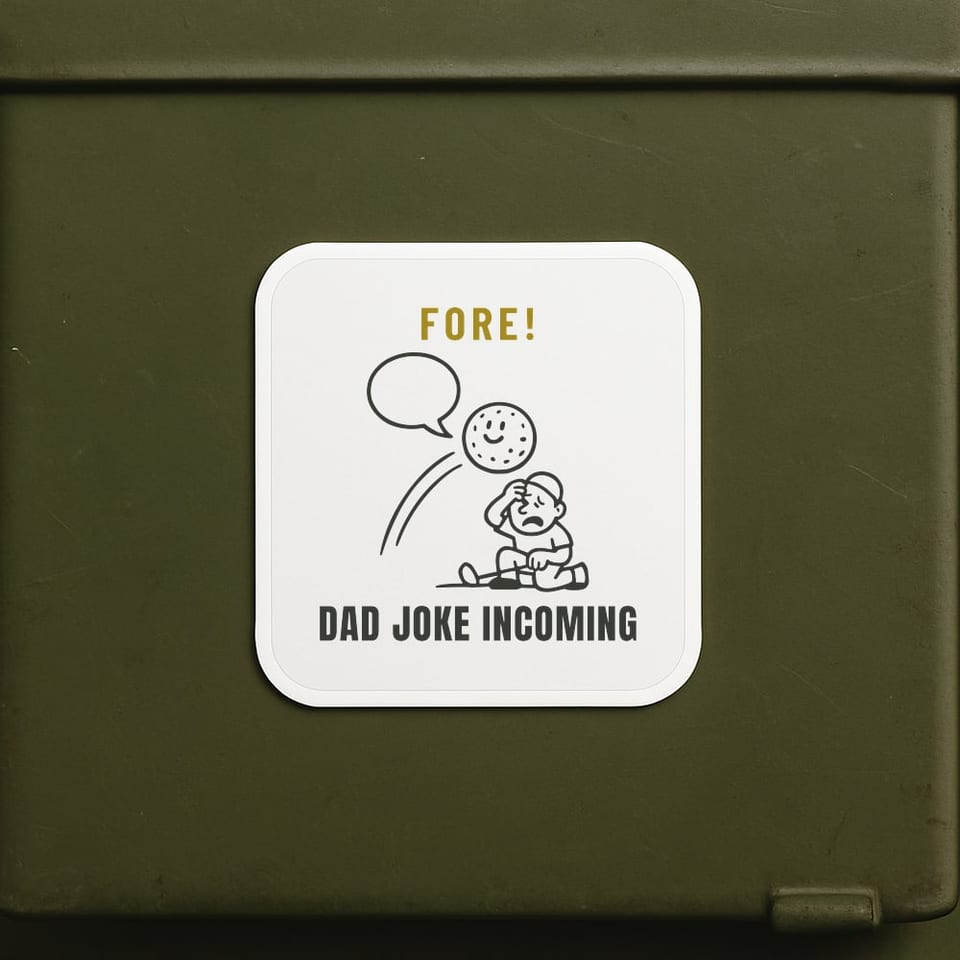 Fore! Dad Joke Incoming sticker, White