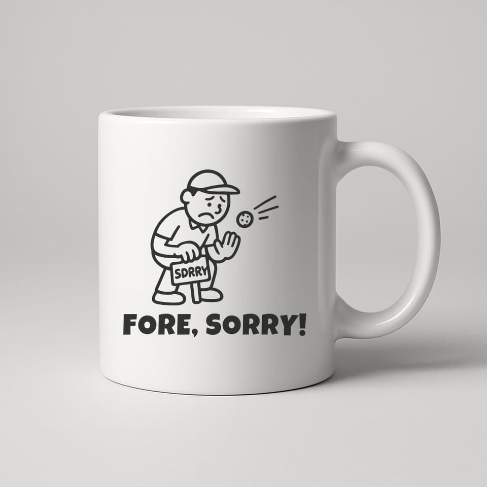 Fore, Sorry! mug, White