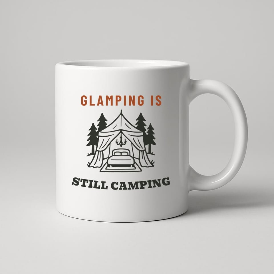 Glamping Is Still Camping mug, White