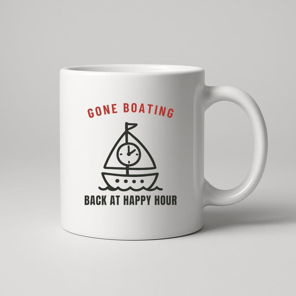Gone Boating (Back at Happy Hour) mug, White