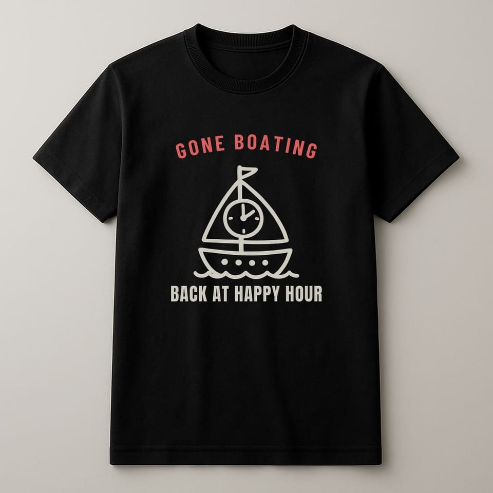 Gone Boating (Back at Happy Hour) tee, Black