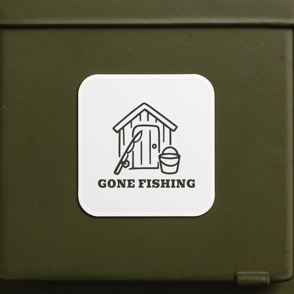 Gone Fishing sticker, White
