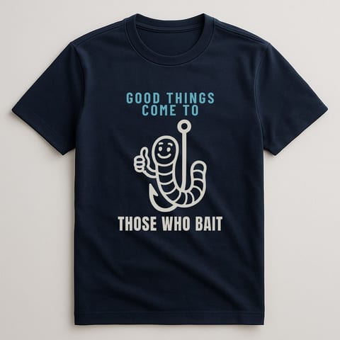 Good Things Come to Those Who Bait tee, Navy
